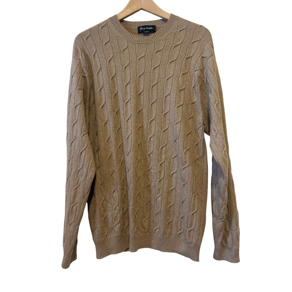 John W. Nordstrom Mens Sweater Sz L Beige 100% Cashmere Cable Knit Preppy Luxury